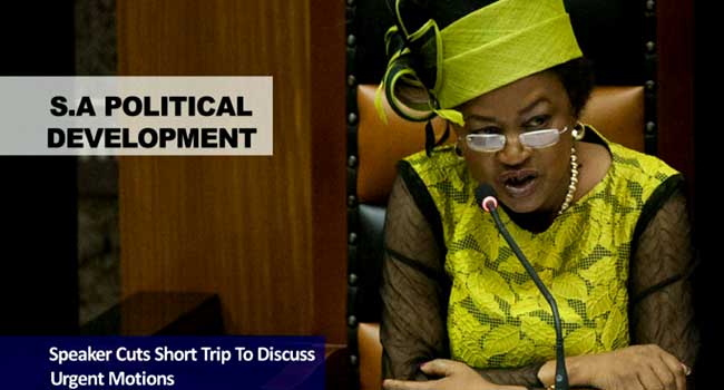 South African Speaker Aborts Trip To Discuss Urgent Motion – Channels ...