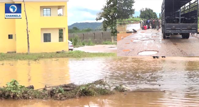 PHOTO: The flooded correctional home in Kogi. INSET: Some of the rearrested inmates.