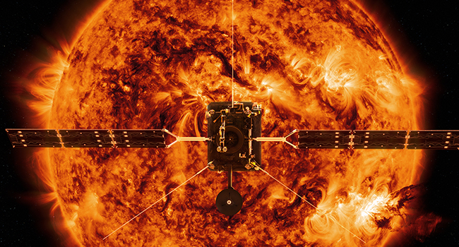 This file handout illustration image provided by NASA and obtained February 3, 2020 shows the Solar Orbiter. Handout / NASA / AFP