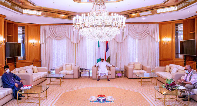 President Muhammadu Buhari met with the Minister of Health, Ehanire Osagie and NCDC boss, Chikwe Ihekweazu on Saturday, according to State House media.