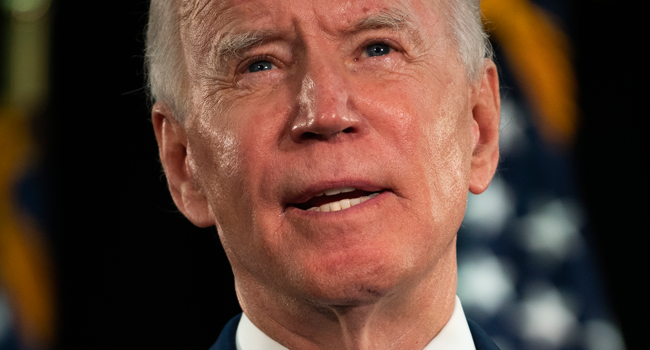 Former US Vice President Joe Biden speaks at Delaware State University’s student center in Dover, Delaware, on June 5, 2020. JIM WATSON / AFP