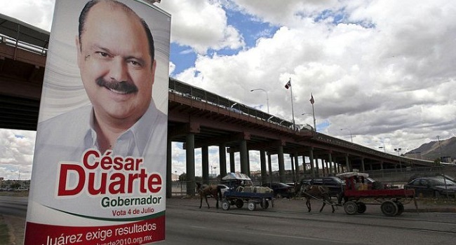 Cesar Duarte (pictured in poster) fled Mexico after he was accused of embezzlement.