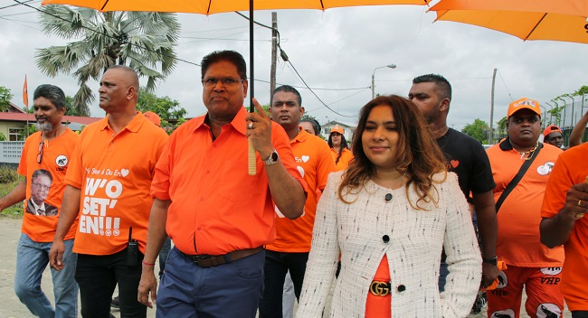 Chan Santokhi and his wife, Melissa Seenacherry. The former police chief was elected president by Suriname’s Congress following a landslide opposition victory in May.