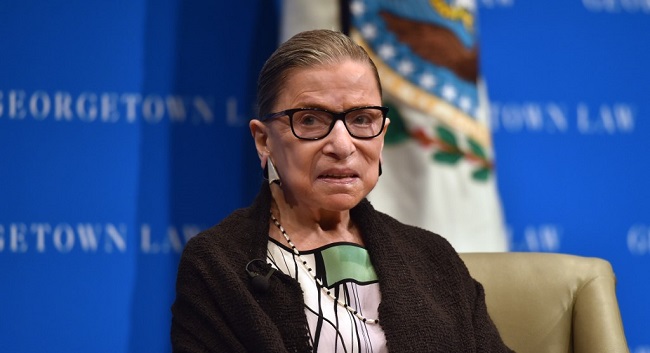 (FILES) In this file photo taken on September 20, 2017 US Supreme Court Justice Ruth Bader Ginsburg looks on as she  speaks to first year Georgetown University law students in Washington, DC. - US Supreme Court Justice Ruth Bader Ginsburg, the 87-year-old anchor of its liberal faction, has been discharged from hospital on July 15, 2020 US media reported, after being hospitalized for a suspected infection on July 14. (Photo by Nicholas Kamm / AFP)