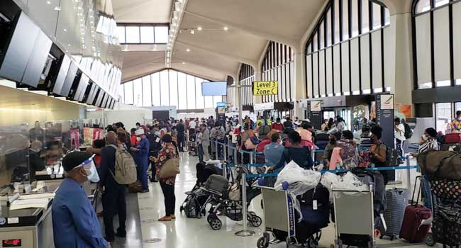 The stranded Nigerians at the Newark Airport, New Jersey are being expected into the country July 18, 2020. Credit: Geoffrey Onyeama