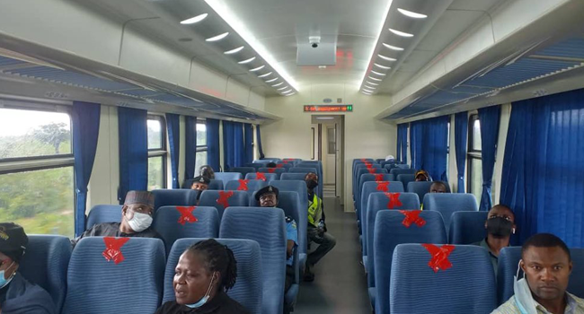 Minister of Transportation, Rotimi Amaechi, inspected new coaches on the Abuja-Kaduna rail line on July 25, 2020.