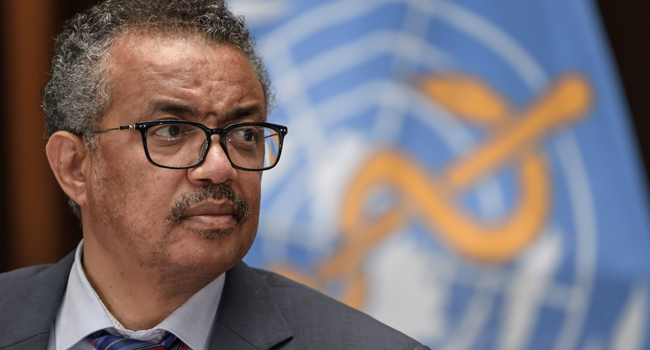 World Health Organization (WHO) Director-General Tedros Adhanom Ghebreyesus attends a press conference organised by the Geneva Association of United Nations Correspondents (ACANU) amid the COVID-19 outbreak, caused by the novel coronavirus, on July 3, 2020 at the WHO headquarters in Geneva. Fabrice COFFRINI / POOL / AFP