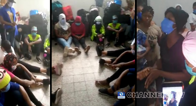 A composite of screengrabs created on August 1, 2020, from the viral videos of Nigerians in Lebanon calling for help.