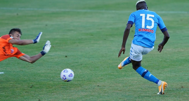 Victor Osimhen of Napoli scores against Italian second division side, Teramo on September 4, 2020.