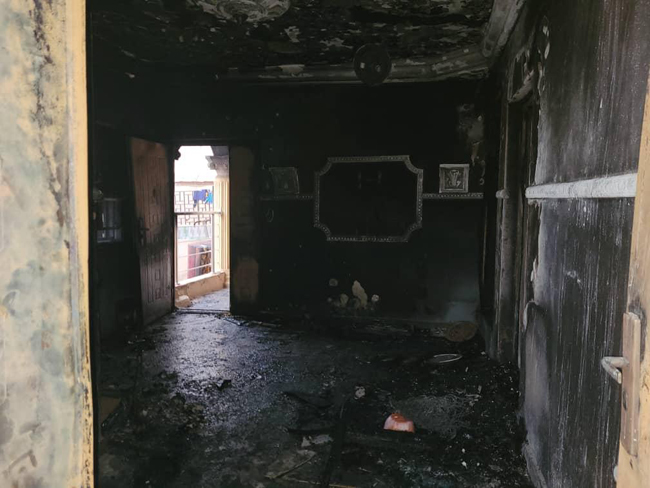 Mr Sunday Igboho's house was engulfed in flames on January 26, 2021.