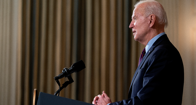 U.S. President Joe Biden delivers remarks on the national economy and the need for his administration's proposed $1.9 trillion coronavirus relief legislation in the State Dining Room at the White House on February 05, 2021 in Washington, DC. Stefani Reynolds-Pool/Getty Images/AFP