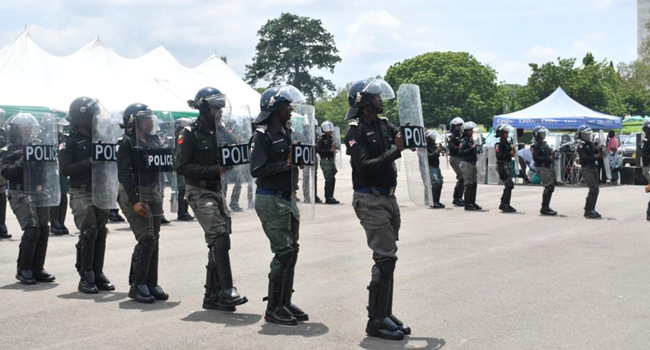 Police officials line up at the launch of a new, special operation for the South-East in Enugu on May 18, 2021.