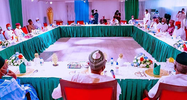 President Muhamamdu Buhari met with APC presidential aspirants at the State House in Abuja on June 4, 2022. 