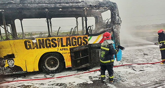 Gridlock As Driver Dies In Lagos Crash, BRT Bus Goes Up In Flames – Channels Television