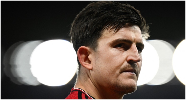 Manchester United's English defender #05 Harry Maguire reacts at the end of the English Premier League football match between Manchester United and Luton Town at Old Trafford in Manchester, north west England, on November 11, 2023.