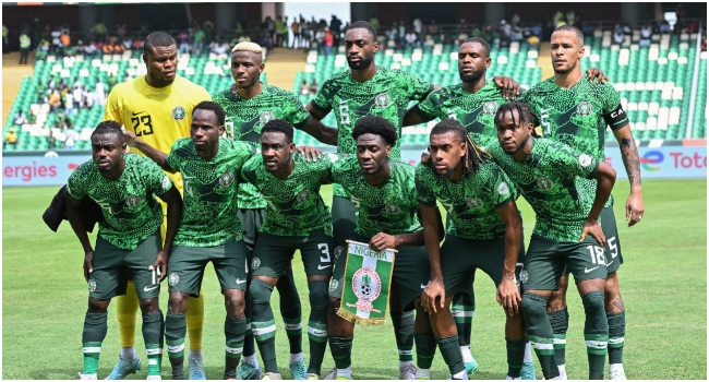 The Nigeria team pose for a group picture ahead of the Africa Cup of Nations (CAN) 2024 group A football match between Nigeria and Equatorial Guinea at the Alassane Ouattara Stadium in Ebimpe, Abidjan, on January 14, 2024.